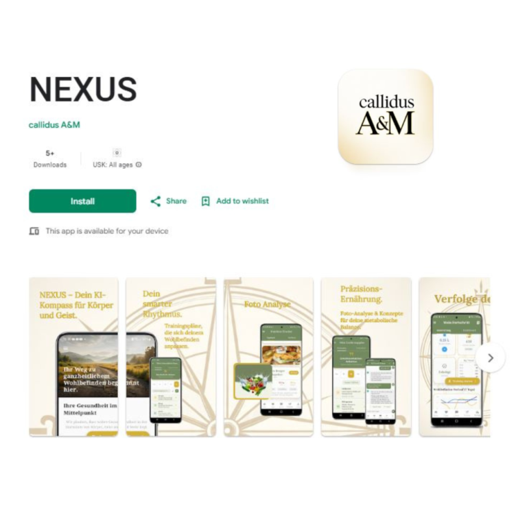 NEXUS App Vorschau – KI-Gesundheits-App von callidus A&M